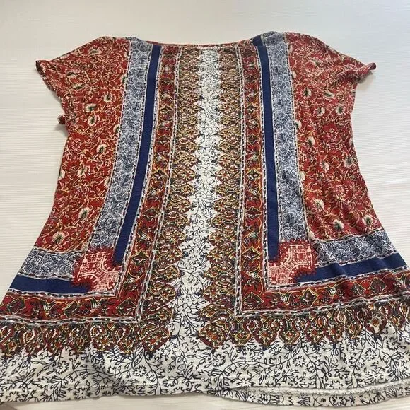 Lucky Brand Scoop Neck Short Sleeve Pull Over Top Multicolored Floral Plus Sz 1X - Picture 4 of 5